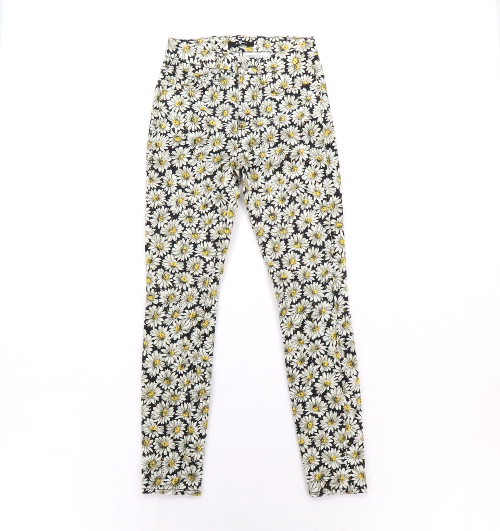 7 FOR ALL MANKIND Sz 25 Daisy Floral Skinny Jeans Stretch Black Yellow Womens